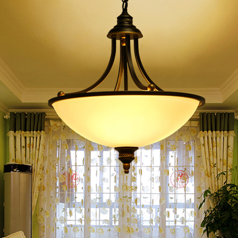 Classic Pendant Light Fixture With Cream Glass Black Chandelier And 3-Light Bowl Shade