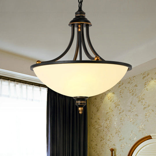 Classic Pendant Light Fixture With Cream Glass Black Chandelier And 3-Light Bowl Shade