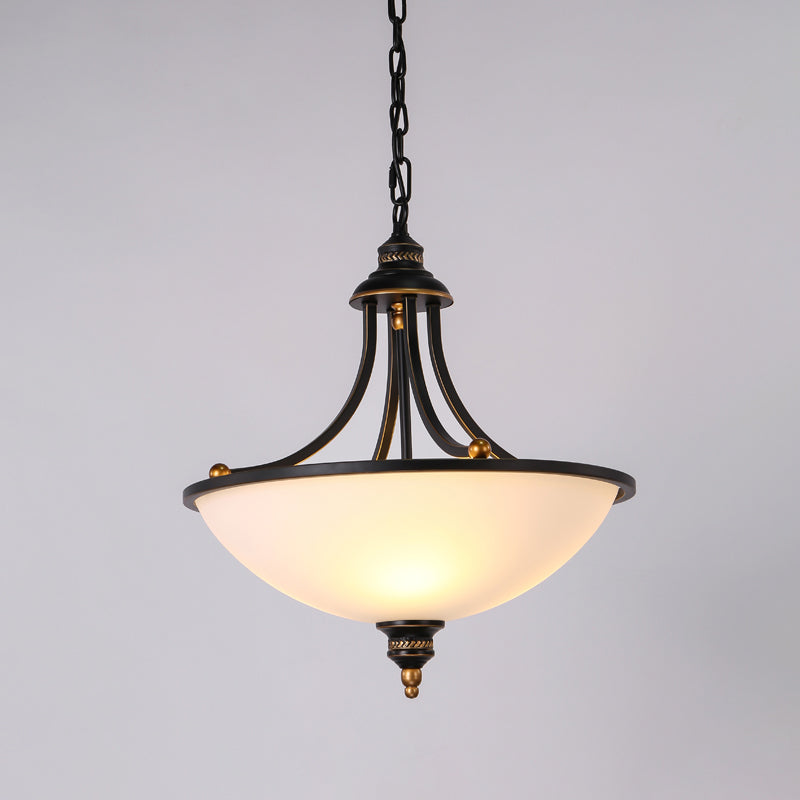 Classic Pendant Light Fixture With Cream Glass Black Chandelier And 3-Light Bowl Shade