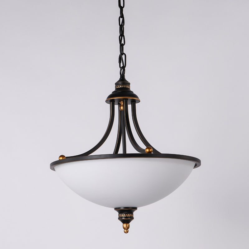 Classic Pendant Light Fixture With Cream Glass Black Chandelier And 3-Light Bowl Shade