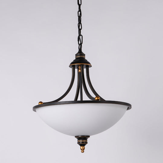 Classic Pendant Light Fixture With Cream Glass Black Chandelier And 3-Light Bowl Shade