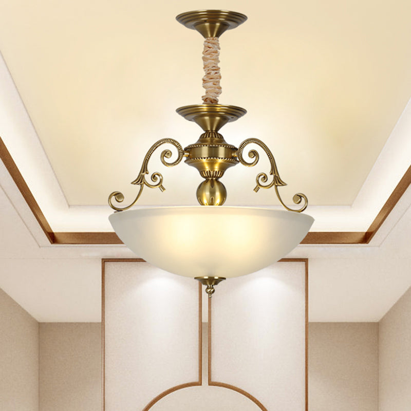 Retro Frosted Glass Pendant Chandelier With 3 Golden Heads Light Fixture