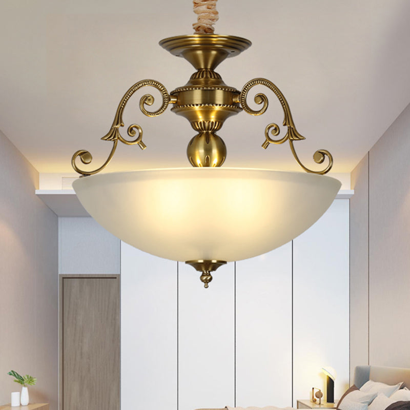 Retro Frosted Glass Pendant Chandelier With 3 Golden Heads Light Fixture