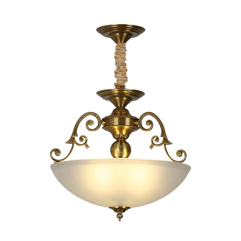 Retro Frosted Glass Pendant Chandelier With 3 Golden Heads Light Fixture