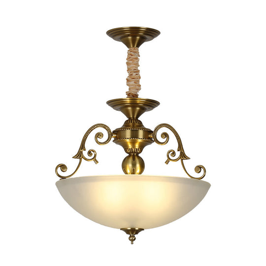 Retro Frosted Glass Pendant Chandelier With 3 Golden Heads Light Fixture