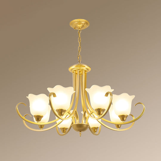 Retro Floral Shade Chandelier Pendant Light With Frosted Glass And Curved Arm - Vintage-Inspired