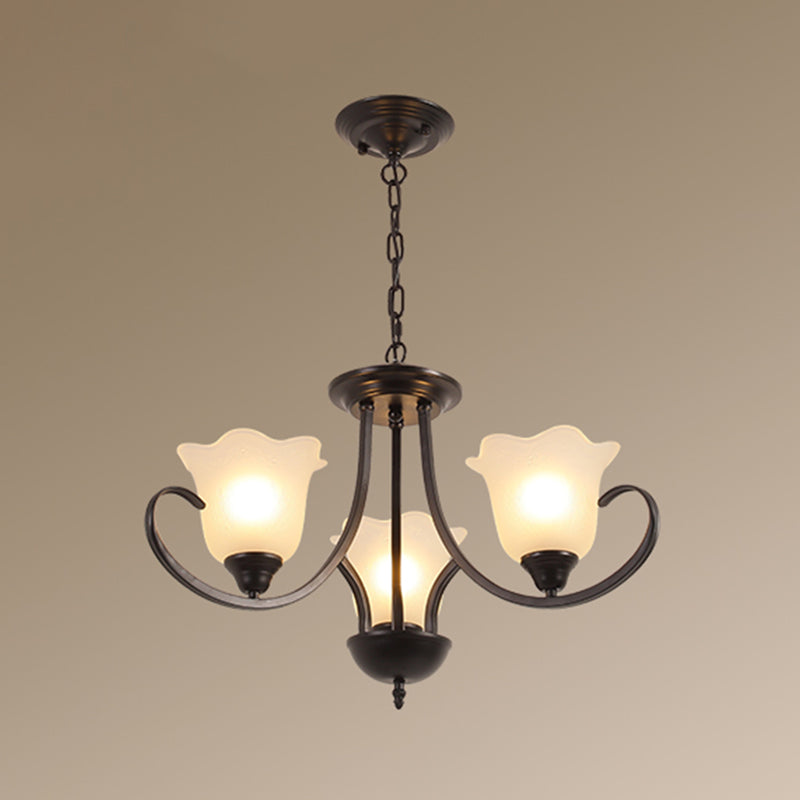 Retro Floral Shade Chandelier Pendant Light With Frosted Glass And Curved Arm - Vintage-Inspired