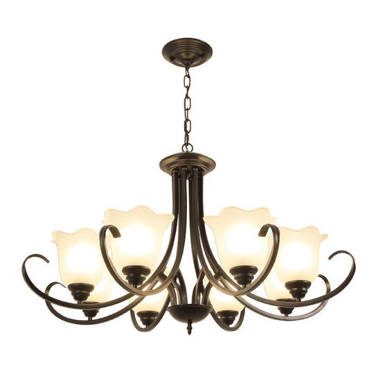 Retro Floral Shade Chandelier Pendant Light With Frosted Glass And Curved Arm - Vintage-Inspired