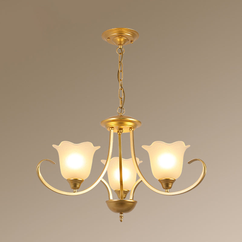 Retro Floral Shade Chandelier Pendant Light With Frosted Glass And Curved Arm - Vintage-Inspired