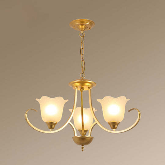 Retro Floral Shade Chandelier Pendant Light With Frosted Glass And Curved Arm - Vintage-Inspired