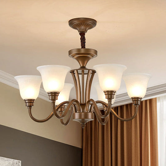 Frosted Glass Chandelier Light Retro Style Pendant Fixture For Living Room 6 / Bronze