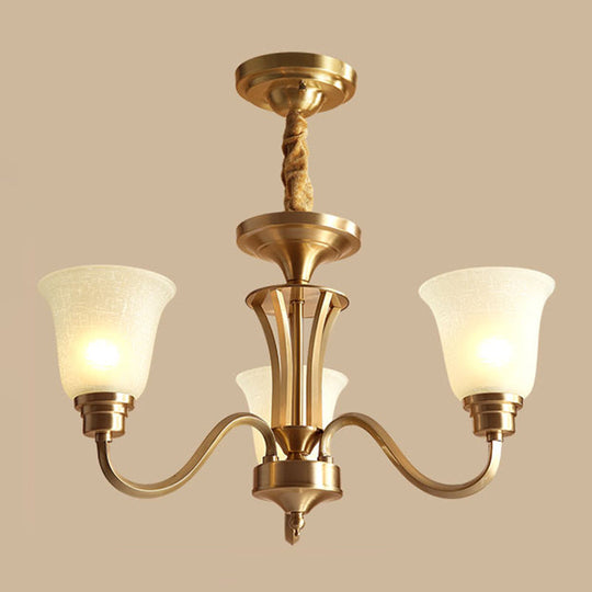 Frosted Glass Chandelier Light Retro Style Pendant Fixture For Living Room 3 / Gold