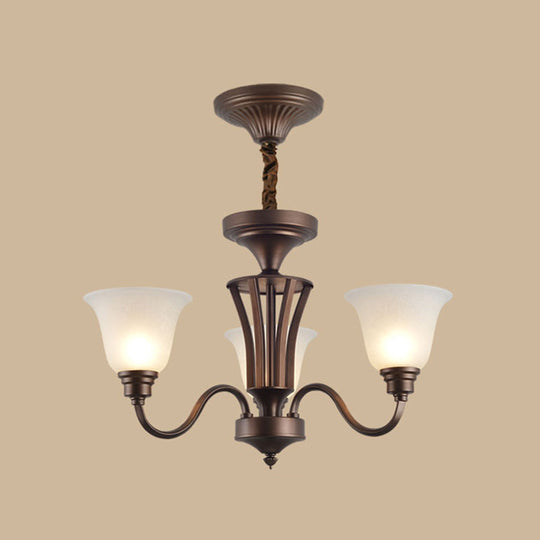 Frosted Glass Chandelier Light Retro Style Pendant Fixture For Living Room 3 / Bronze