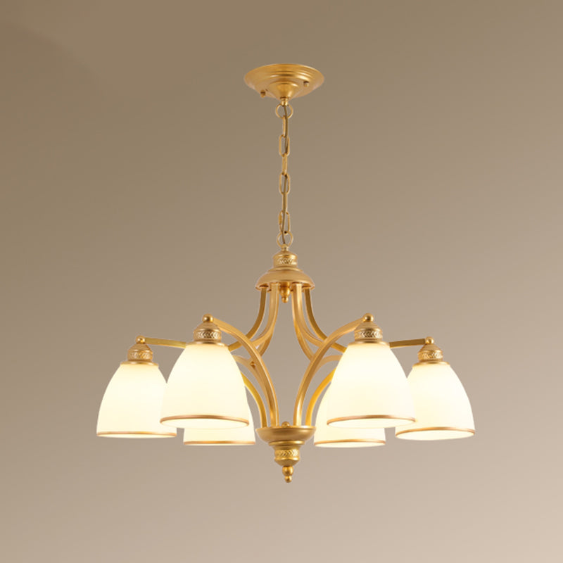 Opal Glass Pendant Light Fixture - Classic Bell Chandelier For Living Room 6 / Gold