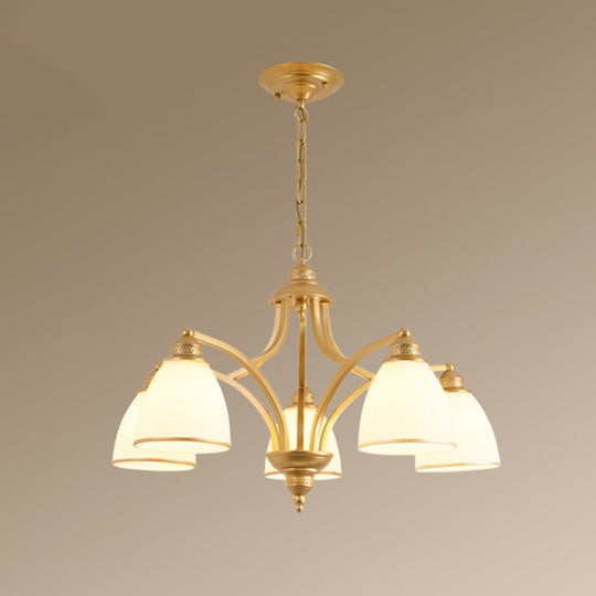 Opal Glass Pendant Light Fixture - Classic Bell Chandelier For Living Room 5 / Gold