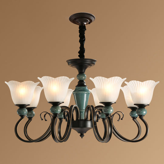 Traditional Flower Shade Ruffled Glass Ceiling Chandelier For Living Room Lighting 8 / Light Green