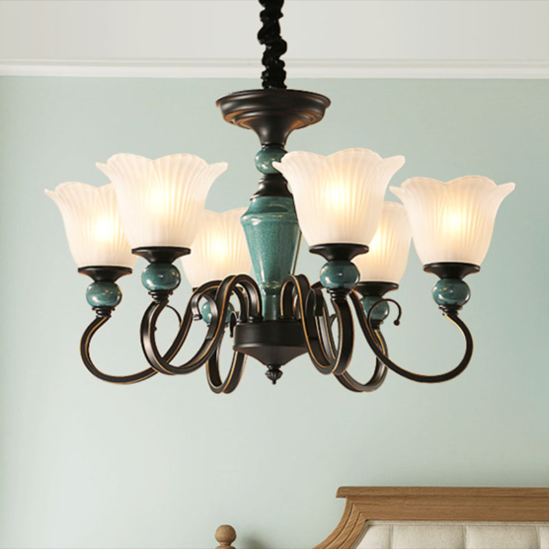 Traditional Flower Shade Ruffled Glass Ceiling Chandelier For Living Room Lighting