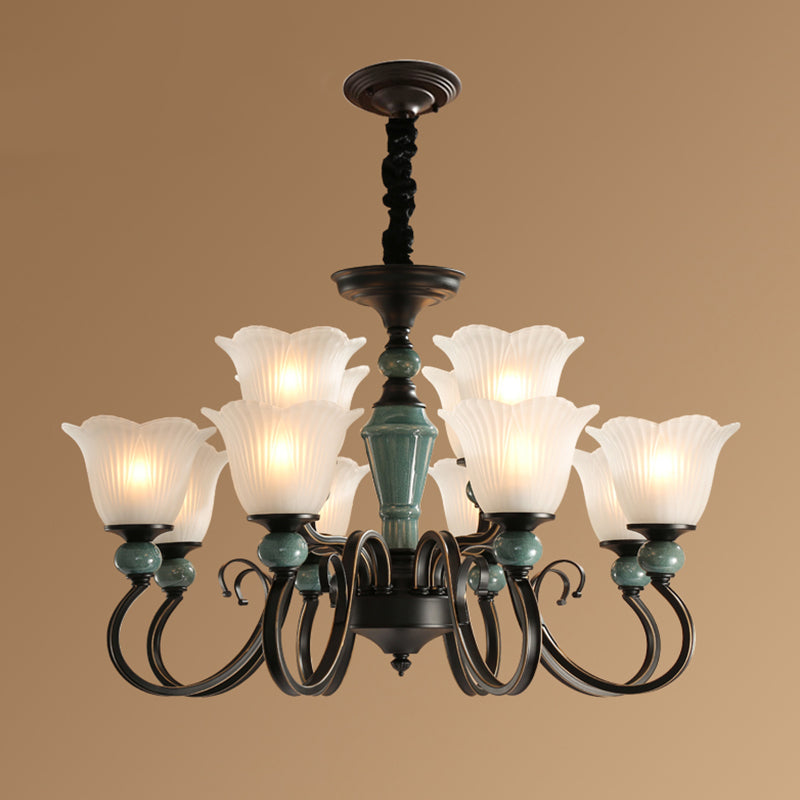 Traditional Flower Shade Ruffled Glass Ceiling Chandelier For Living Room Lighting