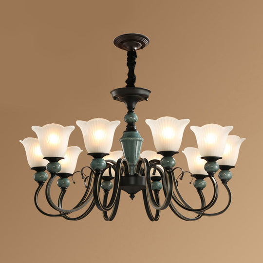 Traditional Flower Shade Ruffled Glass Ceiling Chandelier For Living Room Lighting 10 / Light Green