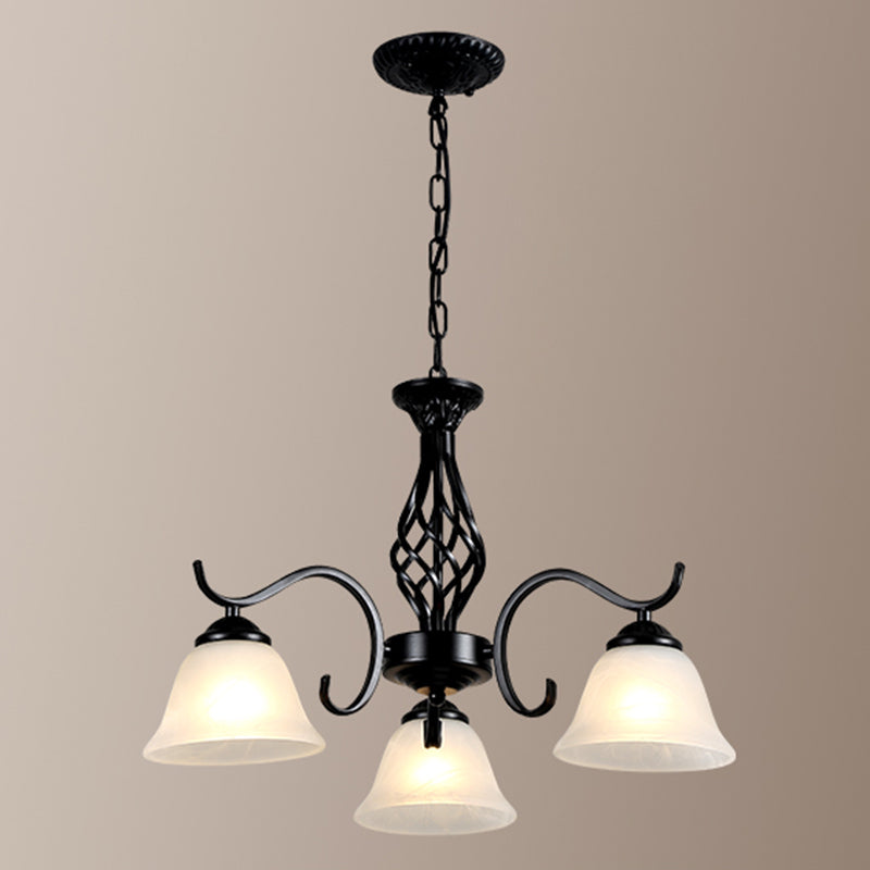 Vintage Bell Chandelier With Ruffle Glass Pendant Light Fixture For Dining Room 3 / Black A