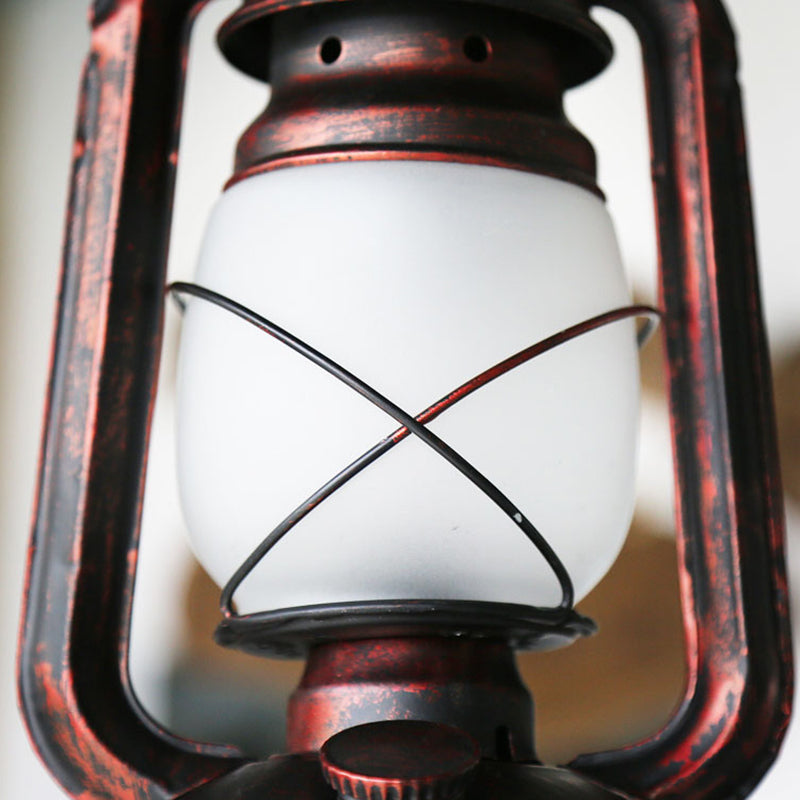 Antique Lantern Kerosene Hanging Light Fixture with Frosted Glass - Bedside Lighting