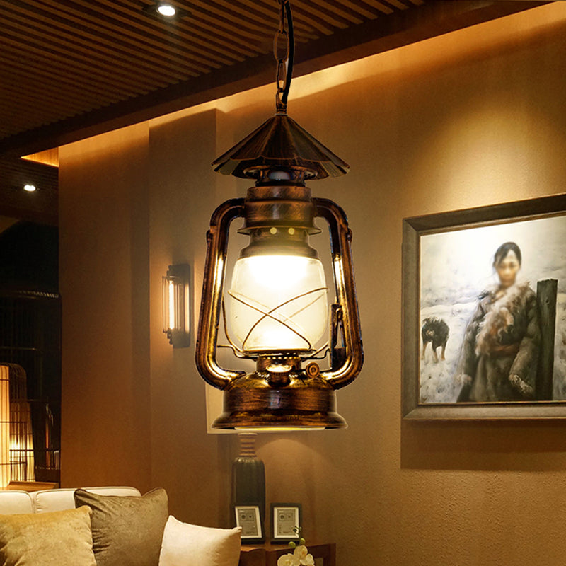 Simplicity Lantern Hanging Light - Metallic Kerosene Lighting for Restaurants - 1 Bulb