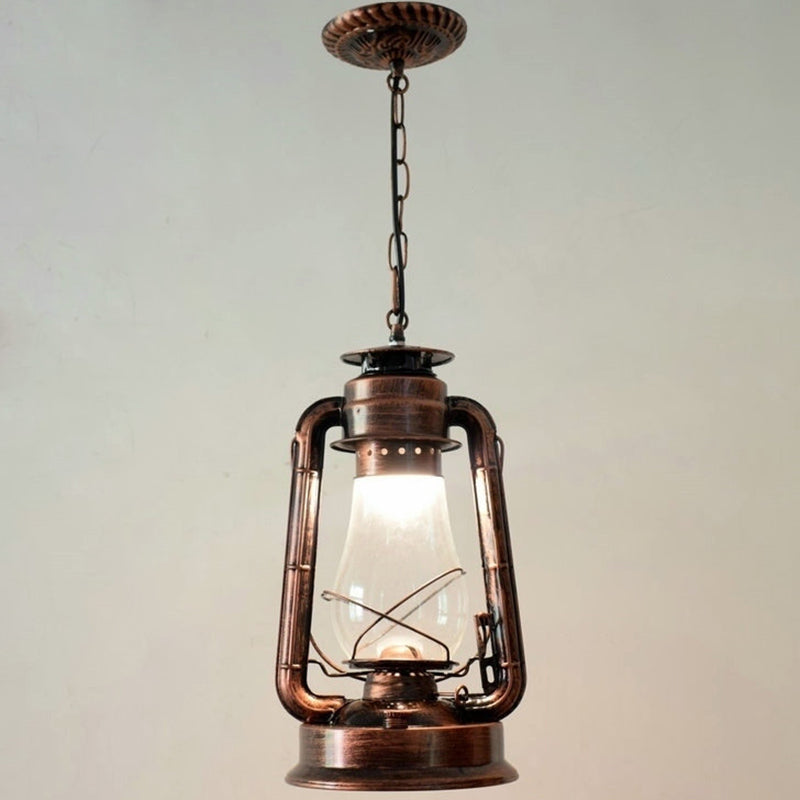 Simplicity Lantern Hanging Light - Metallic Kerosene Lighting for Restaurants - 1 Bulb