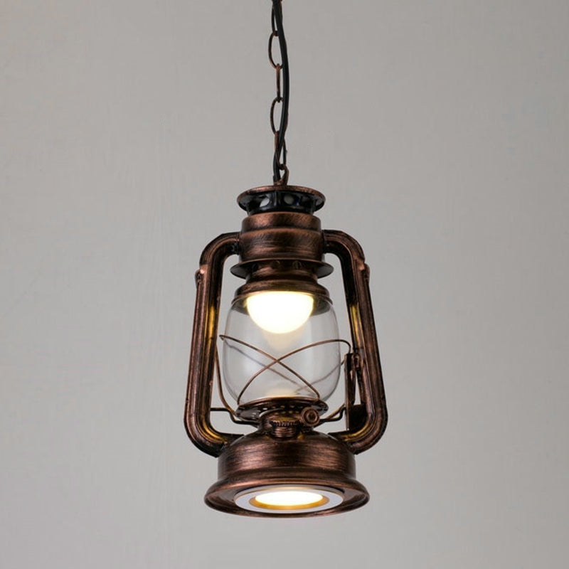 Simplicity Lantern Hanging Light - Metallic Kerosene Lighting for Restaurants - 1 Bulb