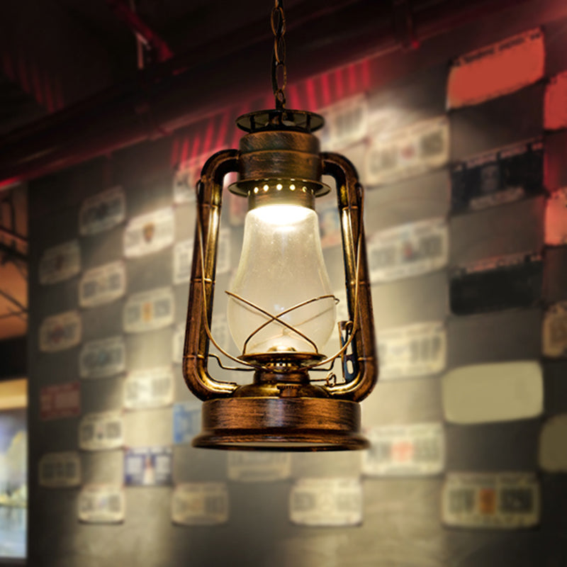 Simplicity Lantern Hanging Light - Metallic Kerosene Lighting for Restaurants - 1 Bulb