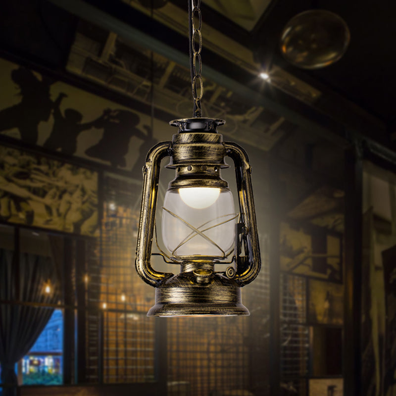 Simplicity Lantern Hanging Light - Metallic Kerosene Lighting for Restaurants - 1 Bulb