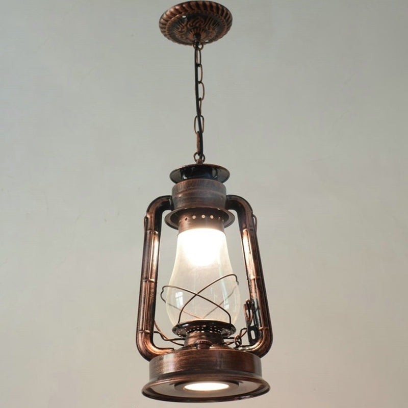 Simplicity Lantern Hanging Light - Metallic Kerosene Lighting for Restaurants - 1 Bulb