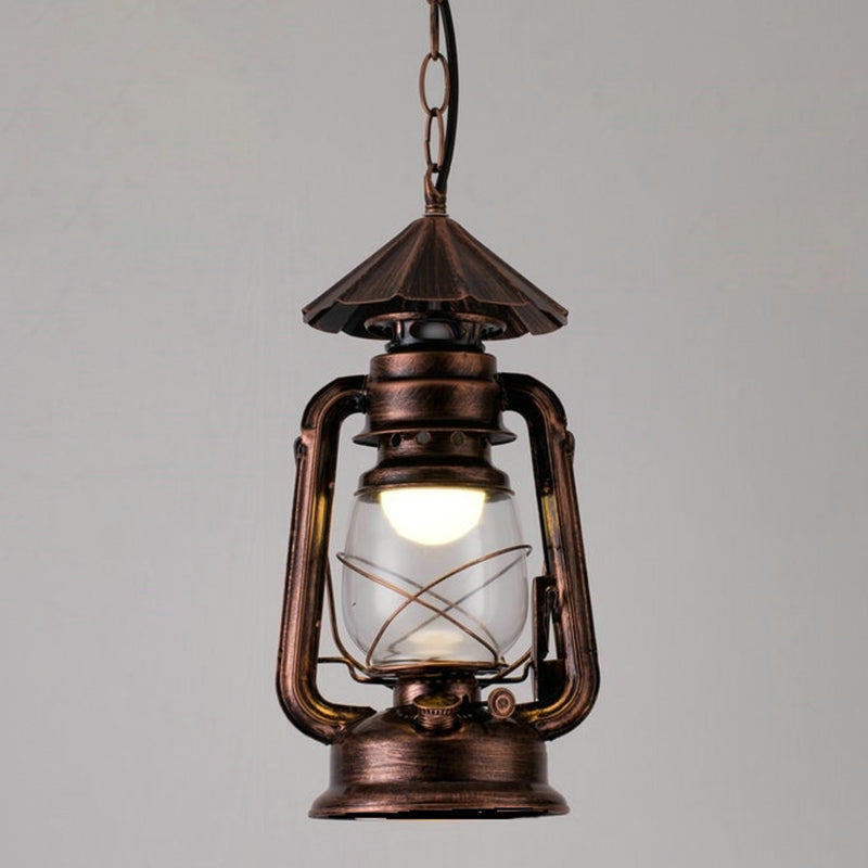 Simplicity Lantern Hanging Light For Restaurants With Metallic Kerosene Bulb Copper / 7 C