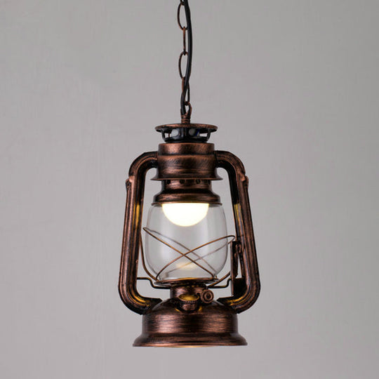 Simplicity Lantern Hanging Light - Metallic Kerosene Lighting for Restaurants - 1 Bulb