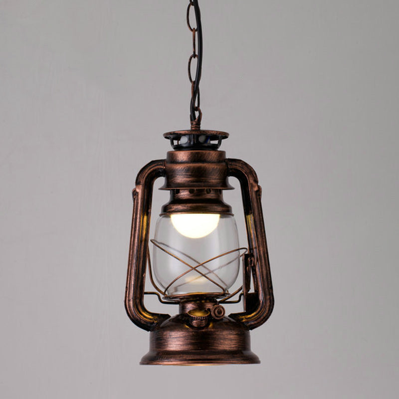 Simplicity Lantern Hanging Light For Restaurants With Metallic Kerosene Bulb Copper / 7 A