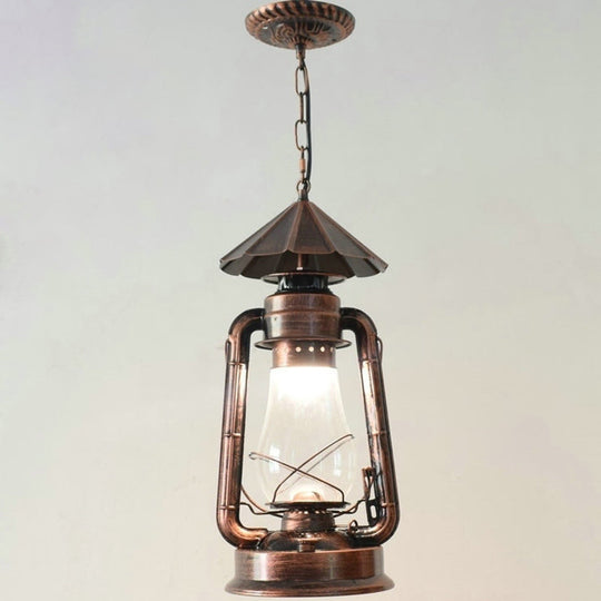 Simplicity Lantern Hanging Light - Metallic Kerosene Lighting for Restaurants - 1 Bulb