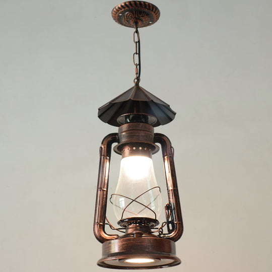 Simplicity Lantern Hanging Light For Restaurants With Metallic Kerosene Bulb Copper / 7 D