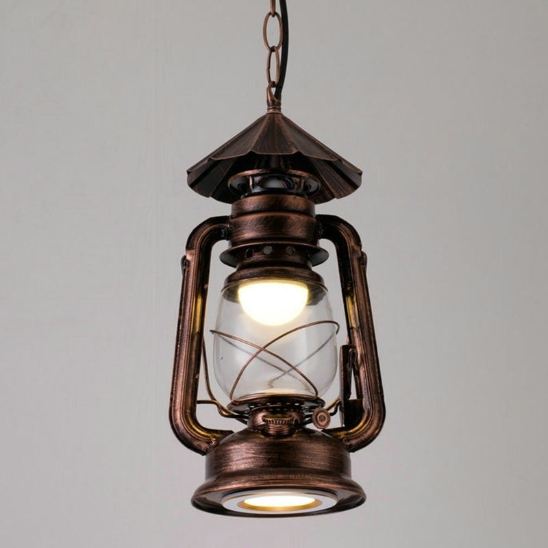 Simplicity Lantern Hanging Light - Metallic Kerosene Lighting for Restaurants - 1 Bulb