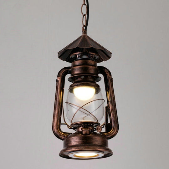 Simplicity Lantern Hanging Light For Restaurants With Metallic Kerosene Bulb Copper / 8.5 D