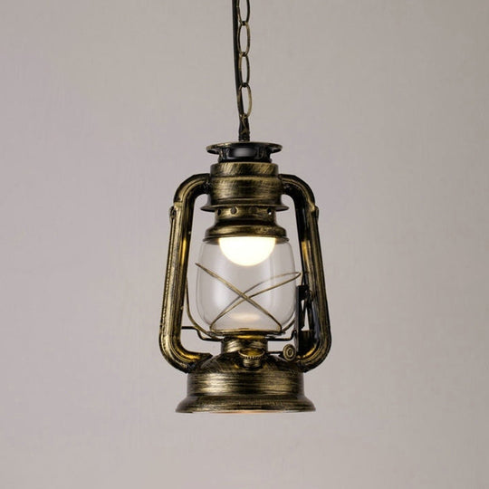 Simplicity Lantern Hanging Light - Metallic Kerosene Lighting for Restaurants - 1 Bulb