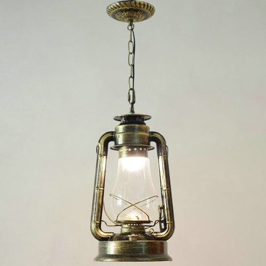 Simplicity Lantern Hanging Light - Metallic Kerosene Lighting for Restaurants - 1 Bulb