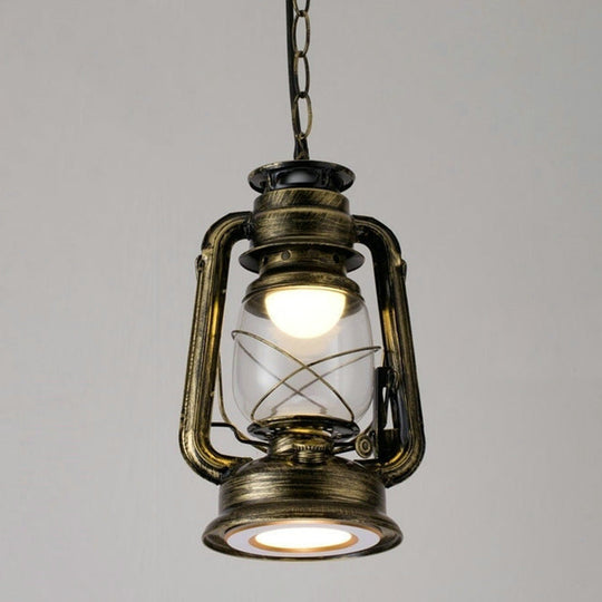 Simplicity Lantern Hanging Light For Restaurants With Metallic Kerosene Bulb Bronze / 7 B