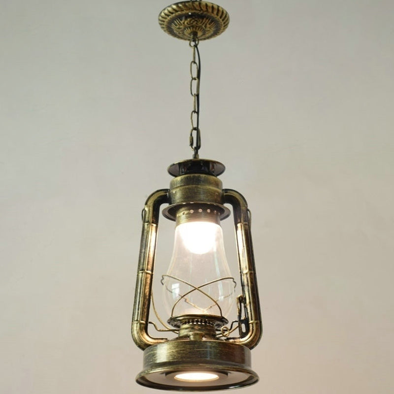 Simplicity Lantern Hanging Light For Restaurants With Metallic Kerosene Bulb Bronze / 8.5 B