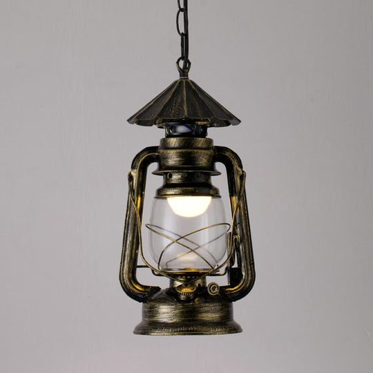 Simplicity Lantern Hanging Light - Metallic Kerosene Lighting for Restaurants - 1 Bulb