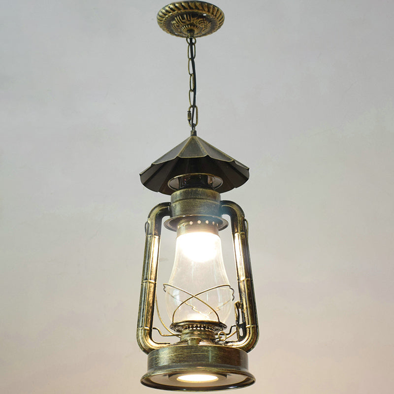 Simplicity Lantern Hanging Light - Metallic Kerosene Lighting for Restaurants - 1 Bulb