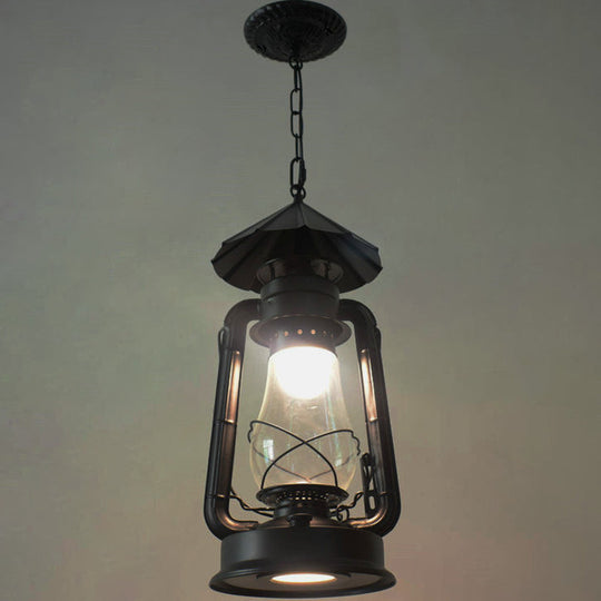 Simplicity Lantern Hanging Light - Metallic Kerosene Lighting for Restaurants - 1 Bulb