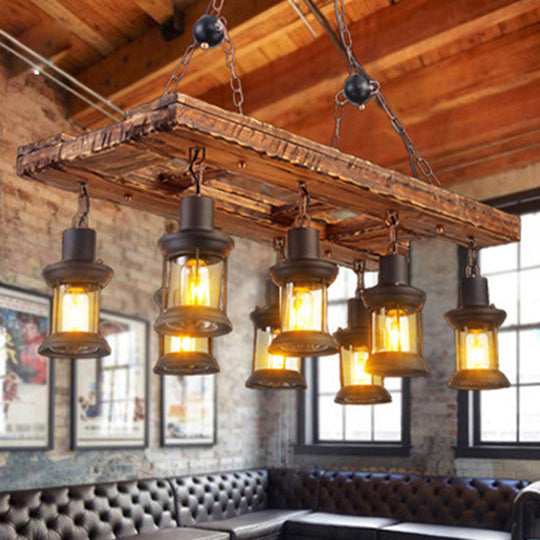 Rustic Wood Lantern Chandelier for Restaurant Ceiling Lighting