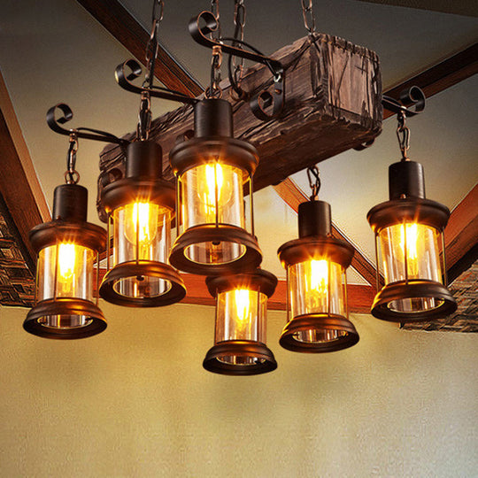 Rustic Wood Lantern Chandelier for Restaurant Ceiling Lighting