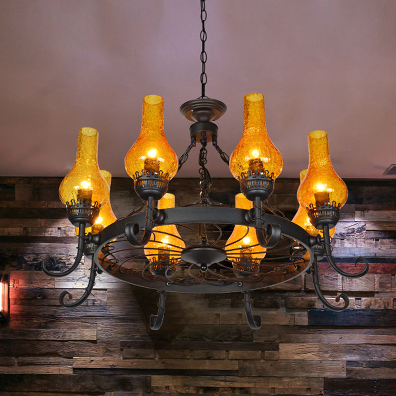 Vintage Handblown Glass Chandelier Pendant Light - Shaded Black Restaurant Hanging Design