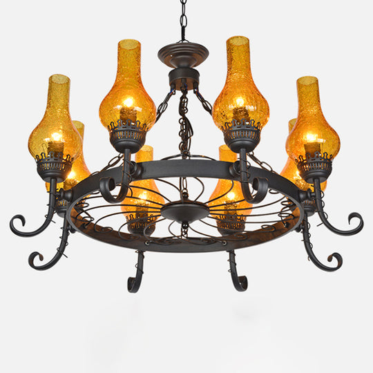 Vintage Handblown Glass Chandelier Pendant Light – Shaded, Restaurant Hanging Light in Black