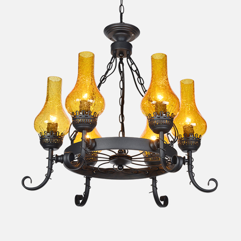 Vintage Handblown Glass Chandelier Pendant Light – Shaded, Restaurant Hanging Light in Black